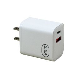 2.5A Dual USB-C and USB-A Port Fast Charging Wall Charger Adapter (Wall - White) 2.5A Dual USB-C and USB-A Port Fast Charging Wall Charger Adapter (Wall - White)
